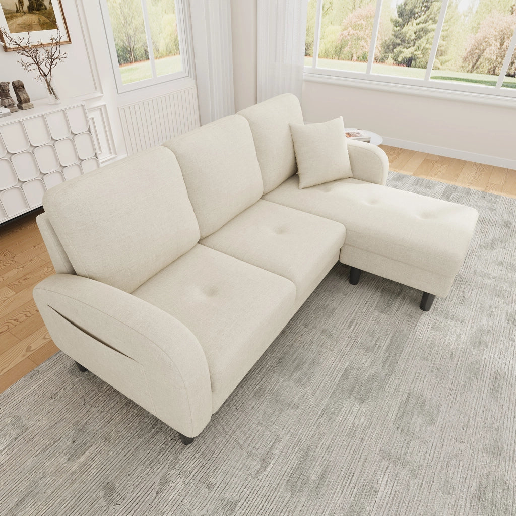 Divano angolare a L 166 cm divano 3 posti con chaise longue; lino; beige chiaro