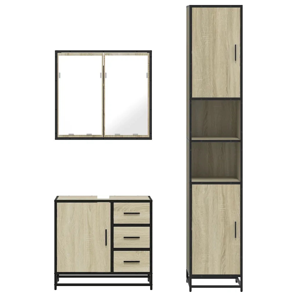 Set Mobili da Bagno | Armadio da bagno 3 pz Rovere Sonoma in Legno Multistrato