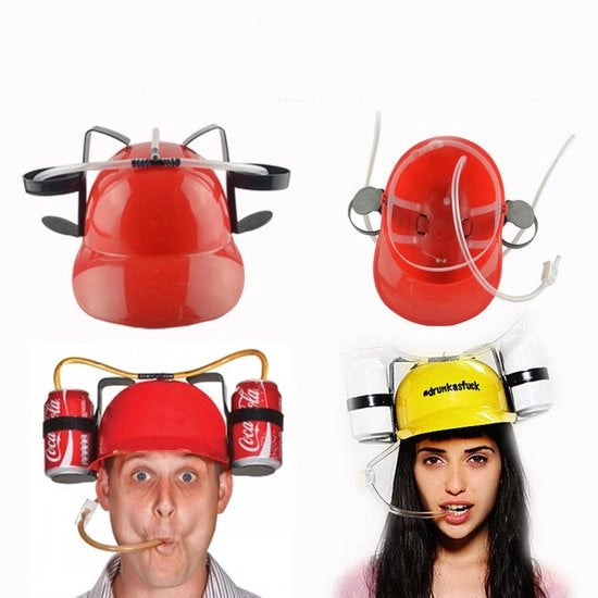 Elmo per bere - Cappello con contenitori in alluminio e manico in canna per birra e bibite - Divertimento in festa - Rosso