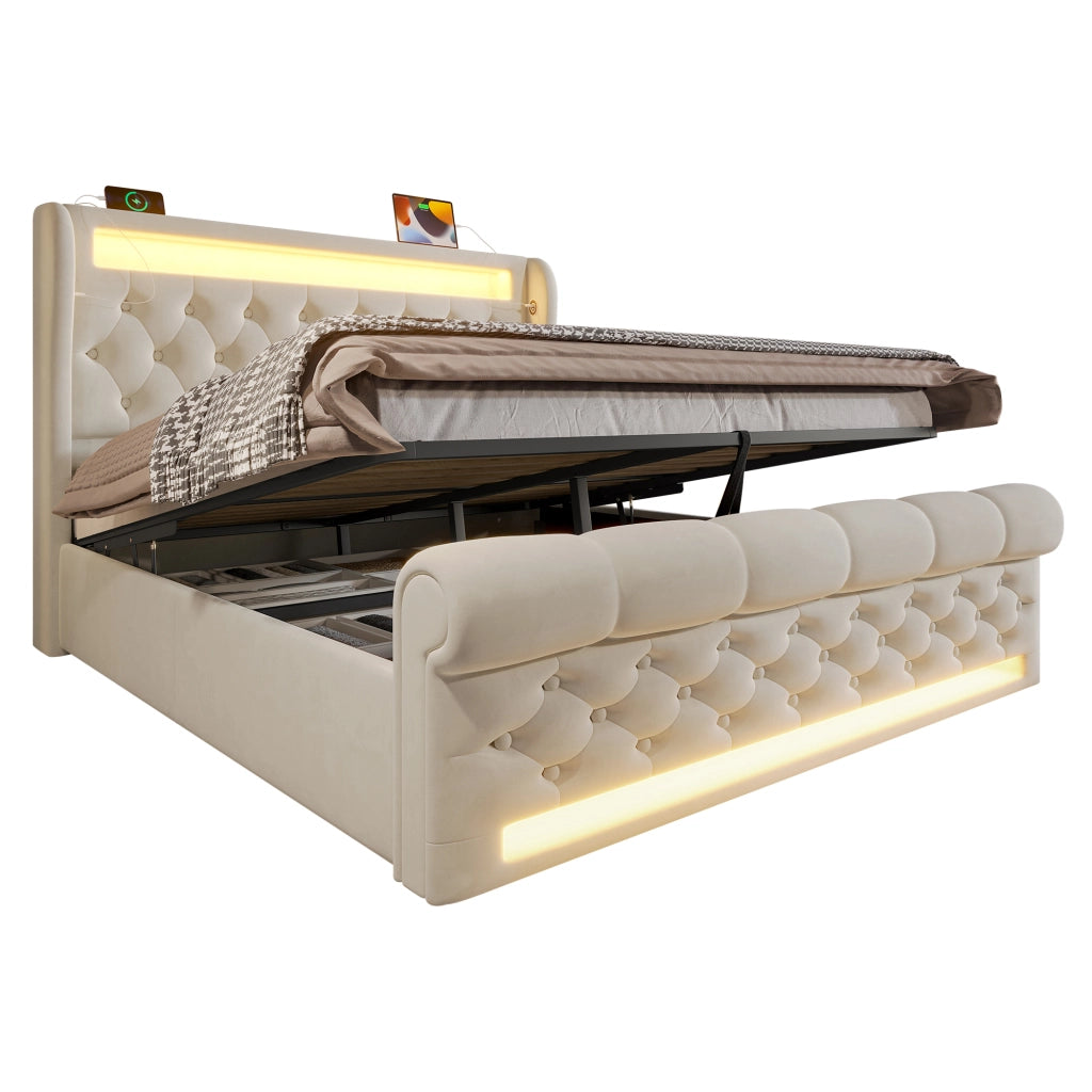 letto imbottito velluto beige 160 x 200 cm
