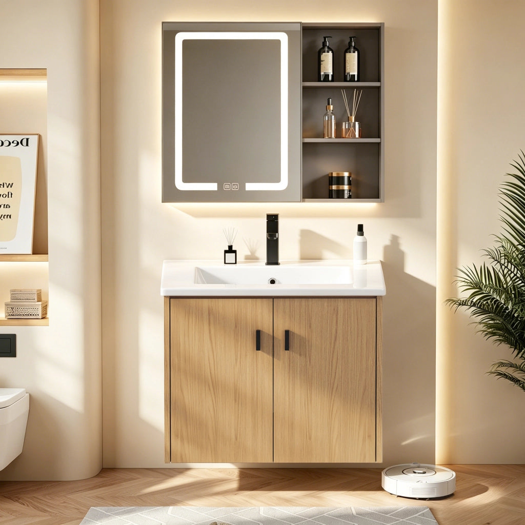 Mobile bagno 60 cm rovere chiaro, ampio spazio contenitivo, 2 ante con chiusura soft-close