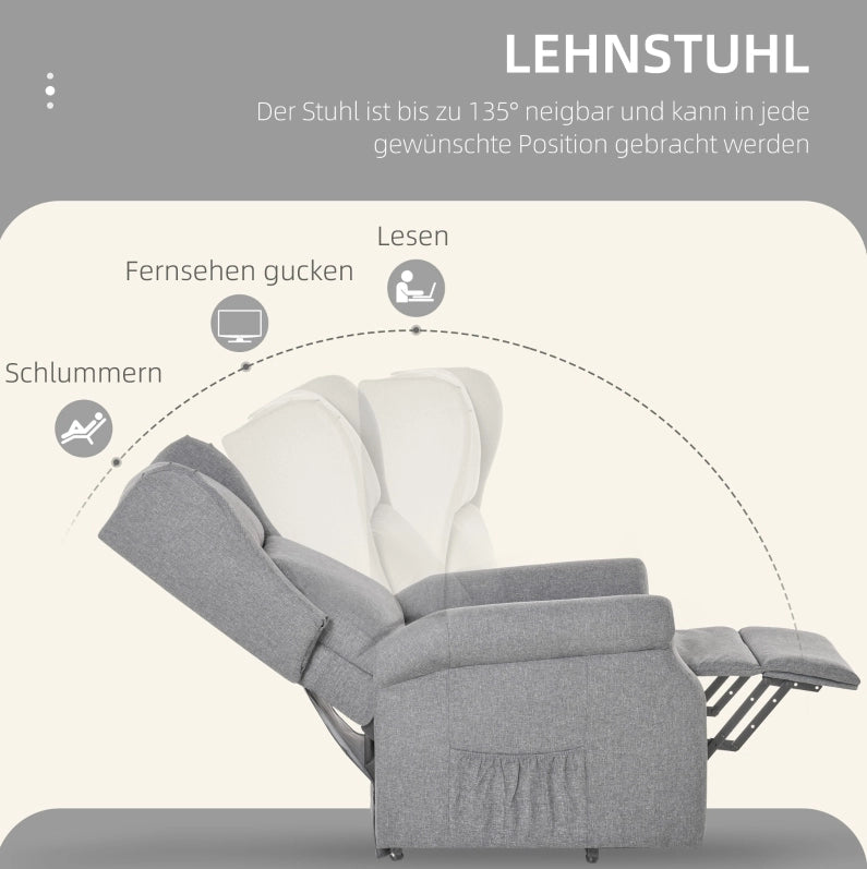 Poltrona Relax con Funzione Alzapersone e Recliner Elettrico, 72,5x94x109 cm, Grigio, Portata 200 kg