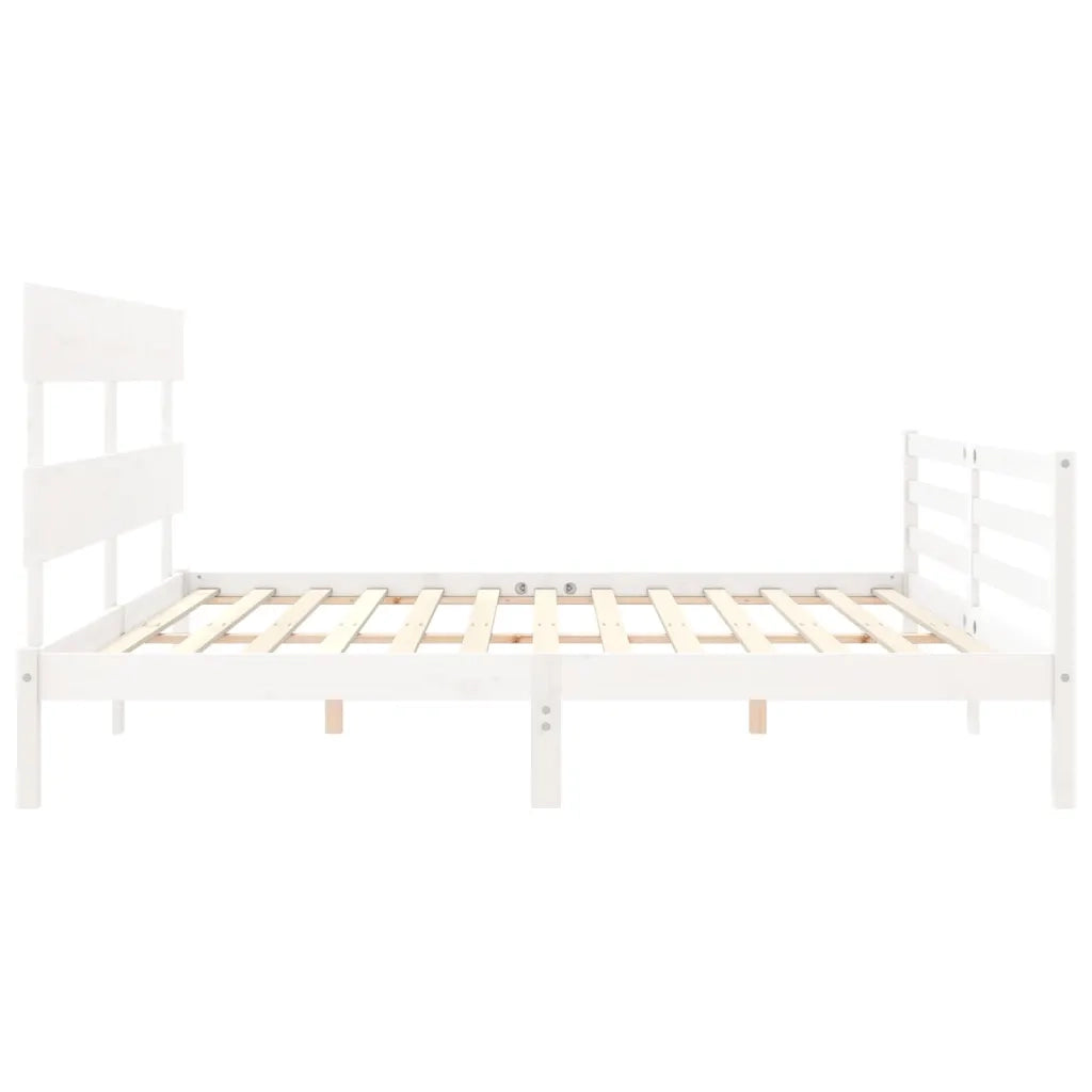Giroletto con Testiera-Struttura Letto con testiera Bianco 200x200 cm in Legno Massello 520106