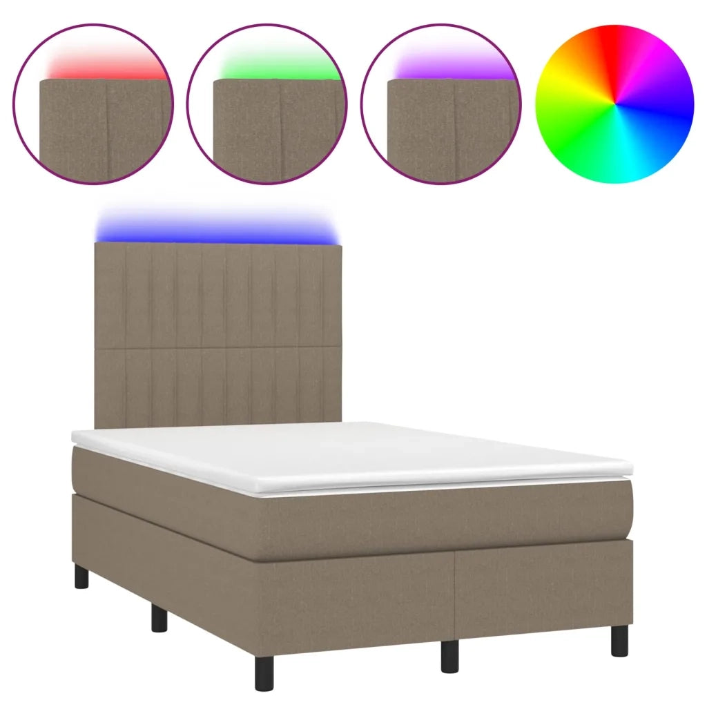 Letto a Molle con Materasso e LED Tortora 120x200cm in Tessuto 3135025