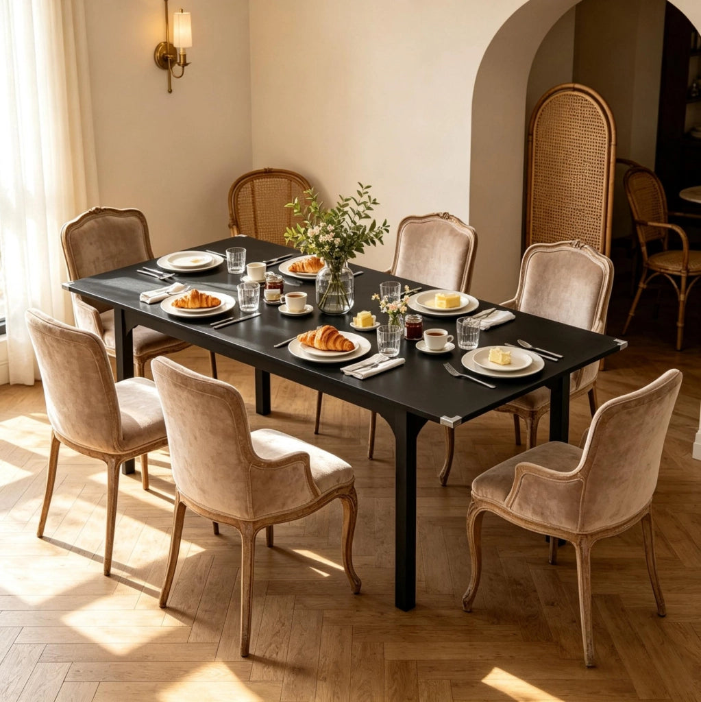 Tavolo da pranzo allungabile in MDF e acciaio, nero, 120x70x75 cm espandibile a 160x70x75 cm