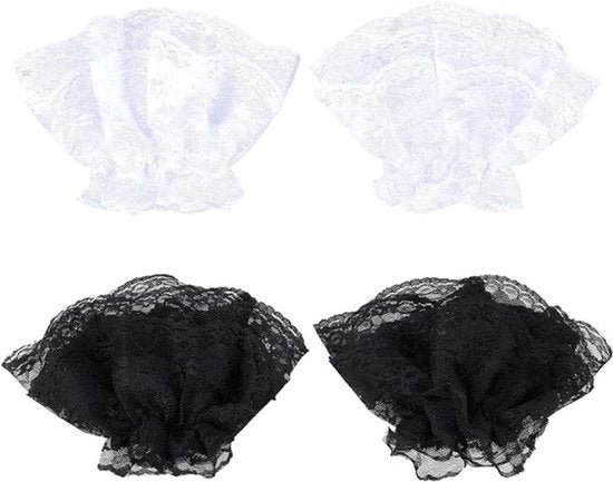 Manopole a Cappuccio Universali per Donna - Accessori Steampunk per Donna - Bianco e Nero - 2 Paia - Manopole a Cappuccio per Donna, per la Guida, Matrimonio, Abito da Sposa - Adatto per Ogni Occasione, 2 Colori, 100mm
