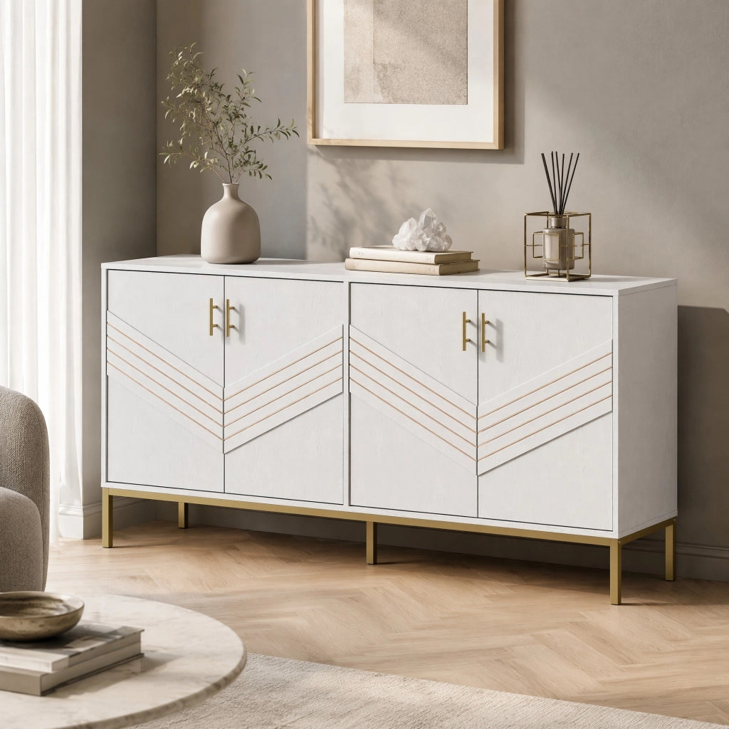 MADIA 4 ANTE 160x40x80,5 cm MDF Bianco e effetto legno