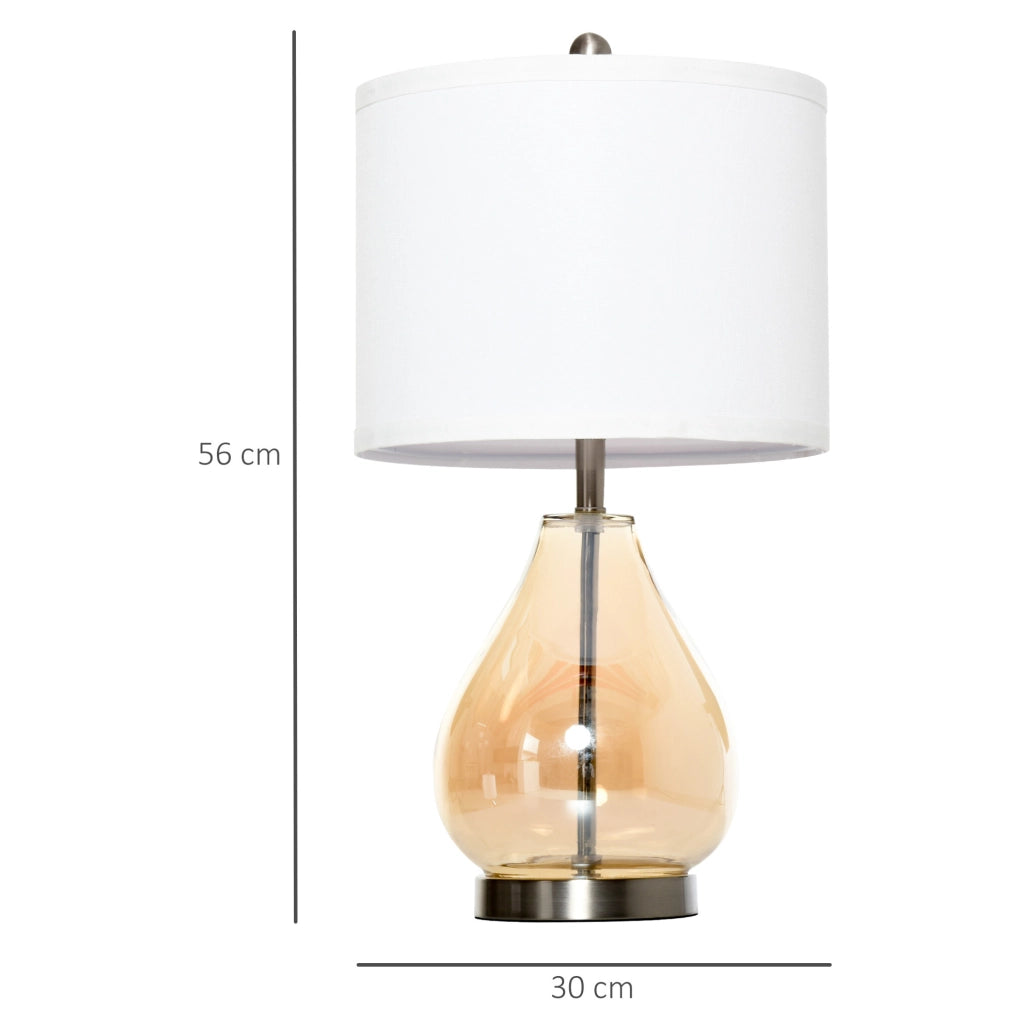 Set di 2 lampade da tavolo con base in acciaio e vetro, paralume in lino bianco, attacco E27, 40W, colore ambra, Ø30 x 56 cm