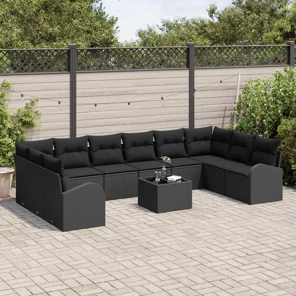 Set Divano da Giardino con cuscino 11 pcs Nero polyrattan