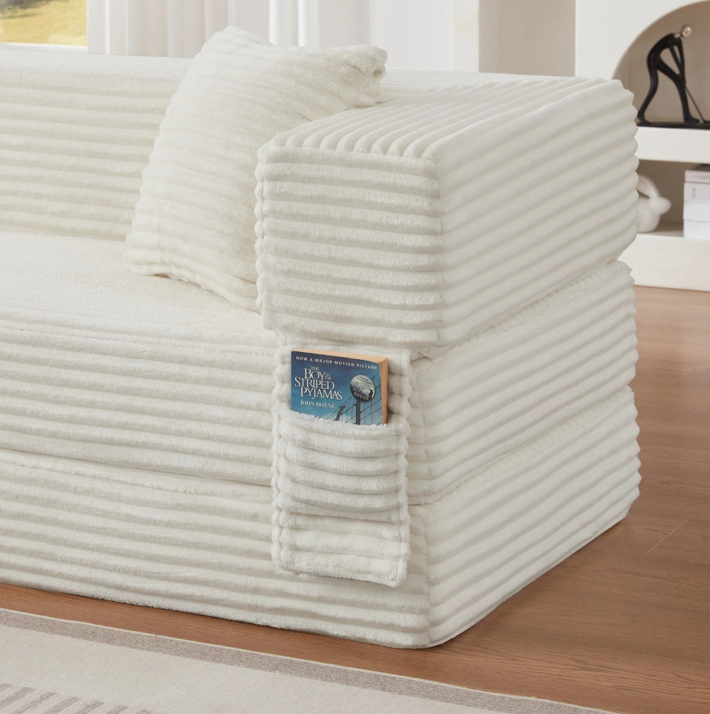 Divano moderno in velluto a coste, design quadrato classico, trasformabile in letto piccolo