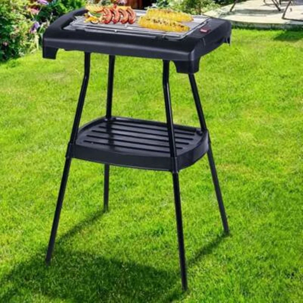 Trade Shop - Barbecue Elettrico Bbq Bistecchiera Con Ripiano D'appoggio Stand Griglia In Acciaio 6496005 -