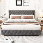 Letto imbottito 180 × 200 cm con rete a doghe testiera capitonné in velluto grigio gambe in legno