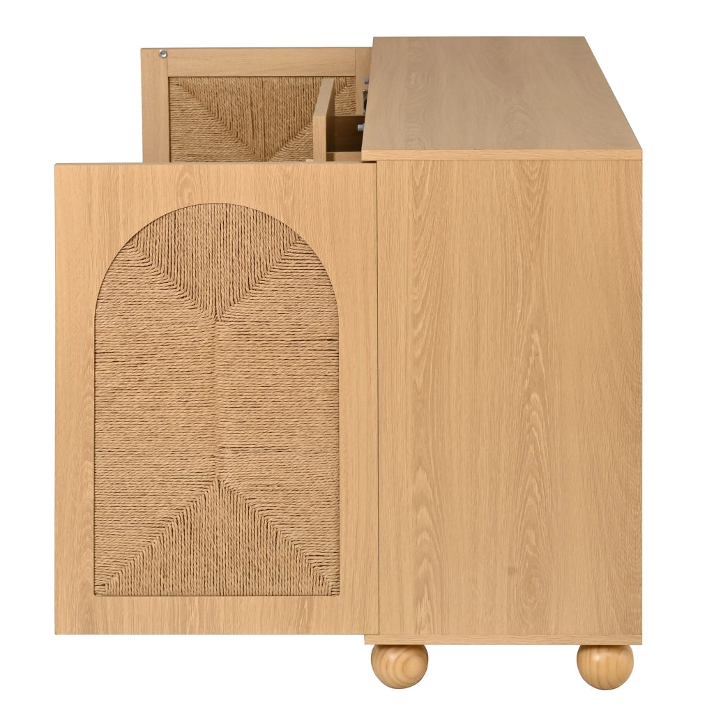 Credenza con 2 ante in intreccio di corda e 3 cassetti in MDF e pannello truciolare naturale 140 × 40 × 80 cm
