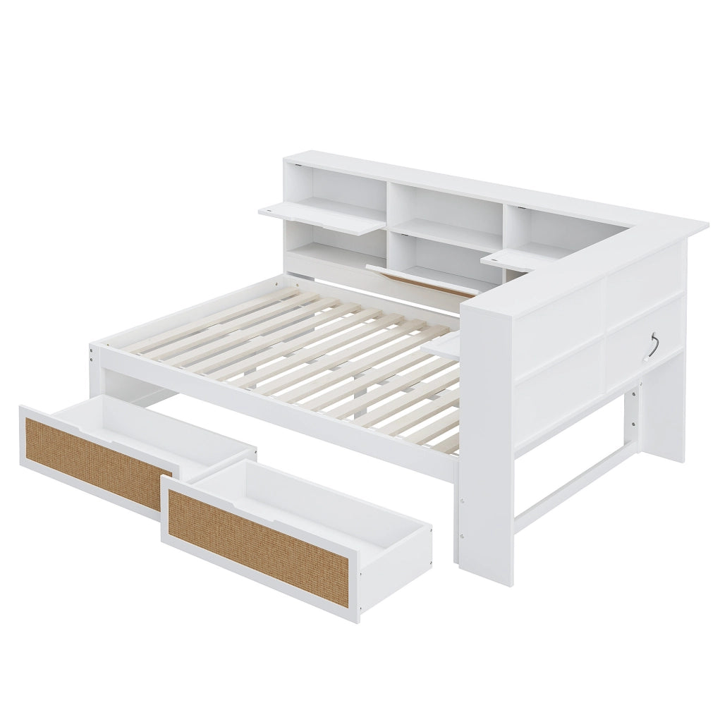 Divano letto 140x200 cm con USB e spazio contenitore in MDF bianco