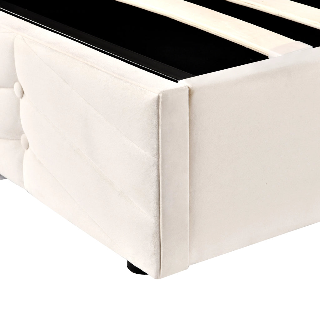 Letto matrimoniale imbottito 140 × 200 cm 2 posti con testiera regolabile, senza materasso, in velluto beige