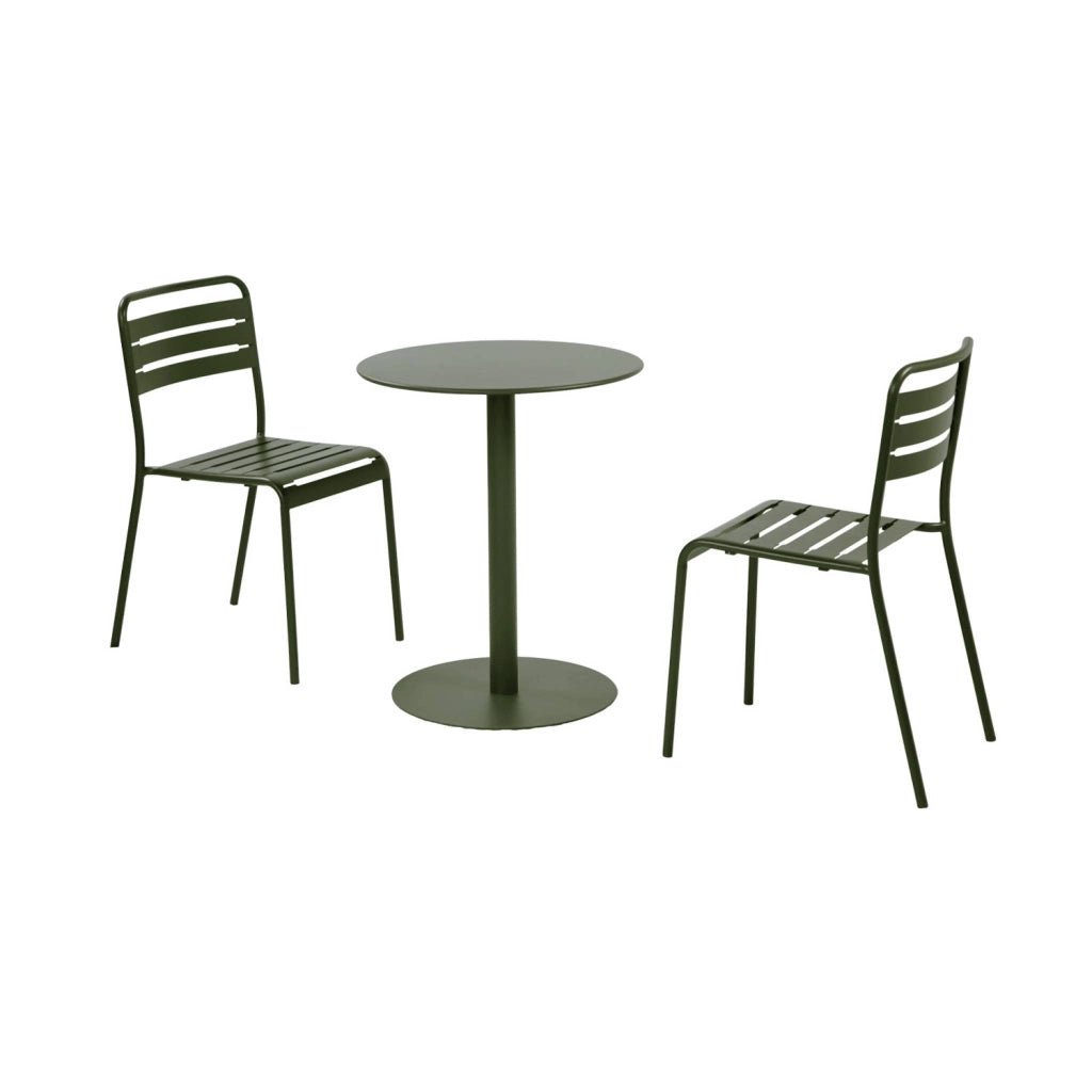 Set tavolo da giardino bistrot rotondo in acciaio con 2 sedie, verde