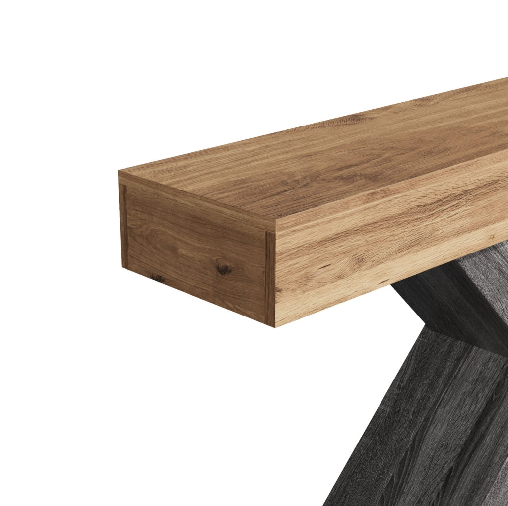 Tavolo Consolle Stretto in Legno 140 x 30 x 80 cm - Struttura Aperta a X Colore Naturale