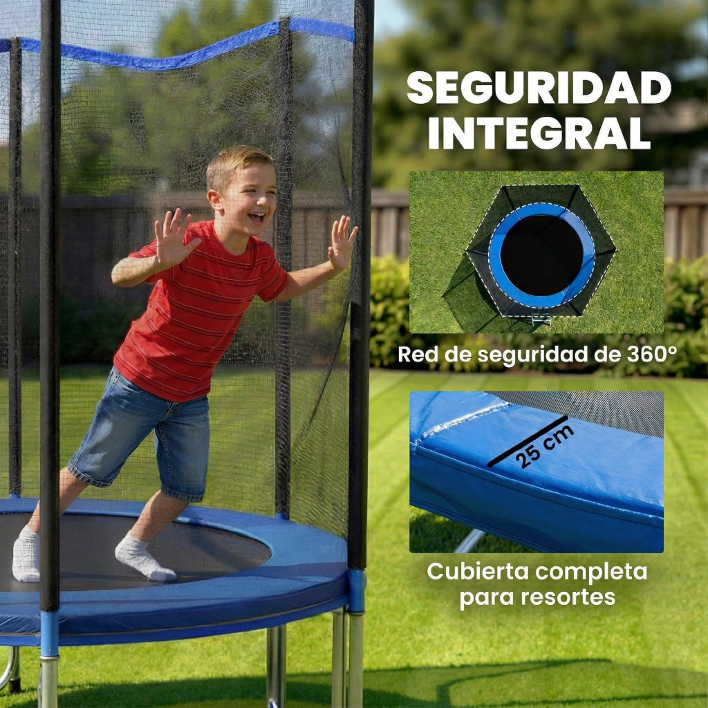 Trampolino da Giardino per Bambini con Rete di Sicurezza e Scala ¨C Minimal ¨C Blu ?244 cm