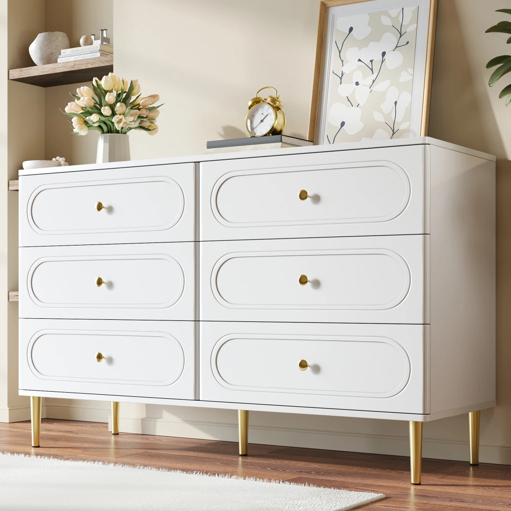 CREDENZA 6 Cassetti 120x40x75 cm Bianca in MDF e pannello truciolare