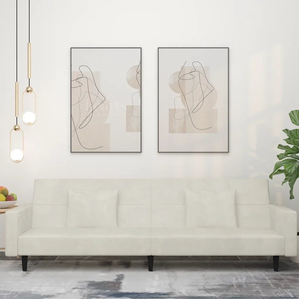 Divano letto | Sof¨¤ letto | Letto singolo a 2 Posti con 2 Cuscini Crema in Velluto