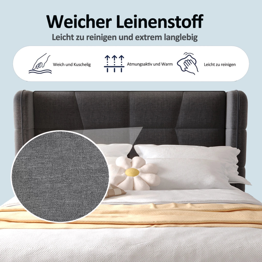 Letto imbottito con vano contenitore grigio 90 x 200 cm