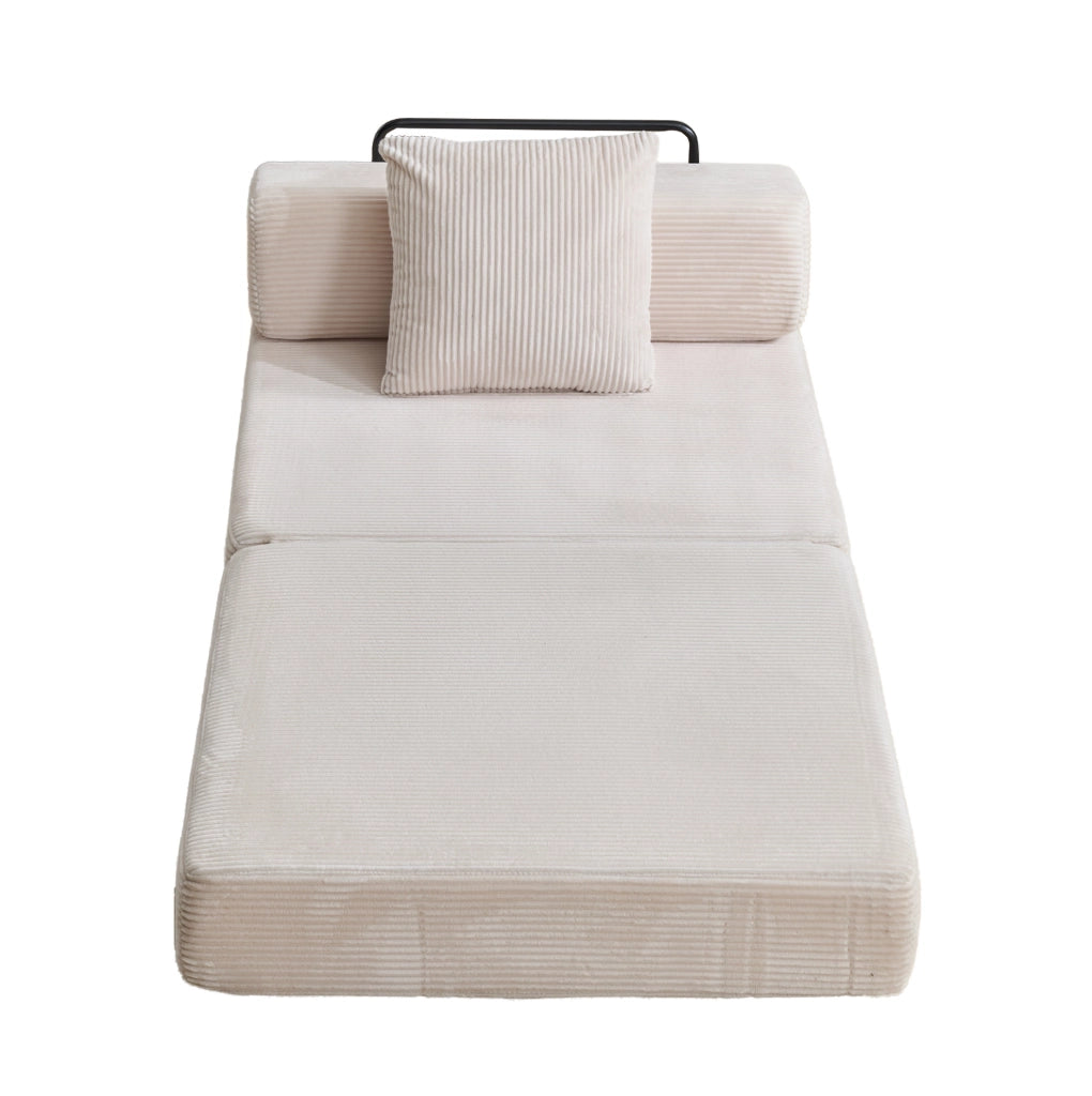 Divano letto da pavimento 1 posto 92,5x92,5x60 cm in velluto a coste bianco pieghevole