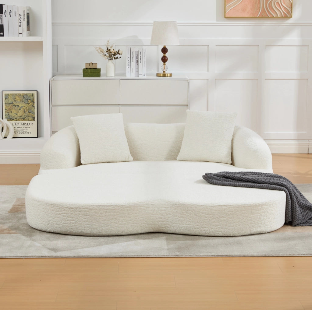Divano letto 2 posti in chenille beige, multifunzione con due cuscini, trasformabile per soggiorno e camera ospiti