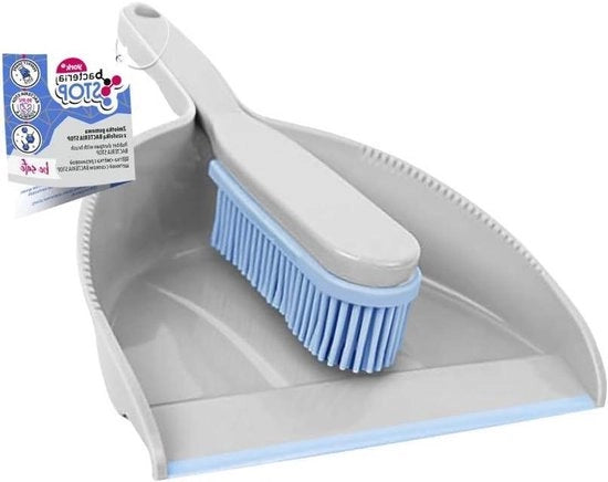 Spazzola e paletta per pulizia con setole in gomma - 30 x 20 x 6 cm grigio/blu