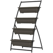 Supporto per piante a 4 livelli in acciaio con vasi in plastica, marrone, 76x79x162 cm