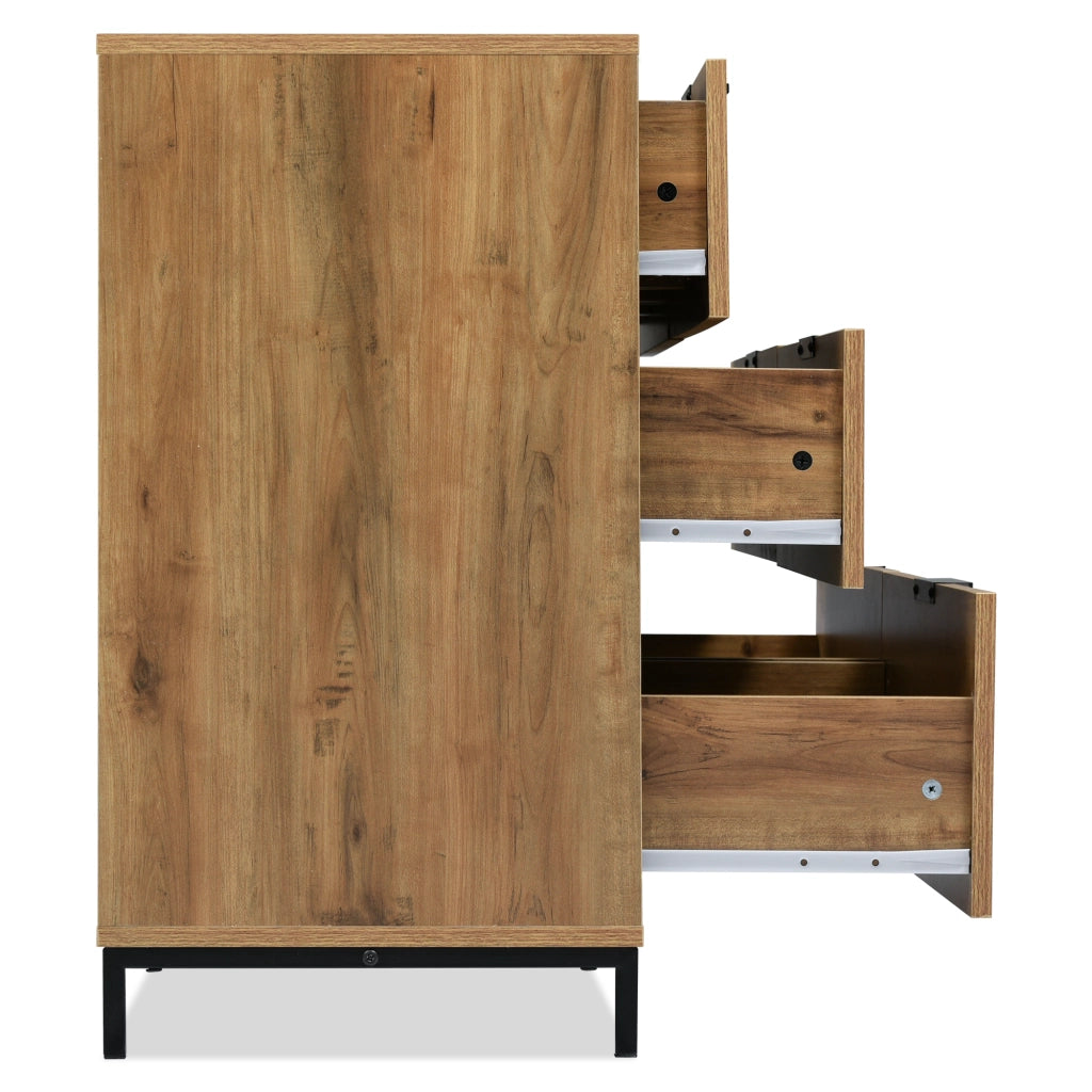 Cassettiera industriale con 6 cassetti e piedini regolabili per camera da letto, rovere scuro, 120 × 40 × 76 cm