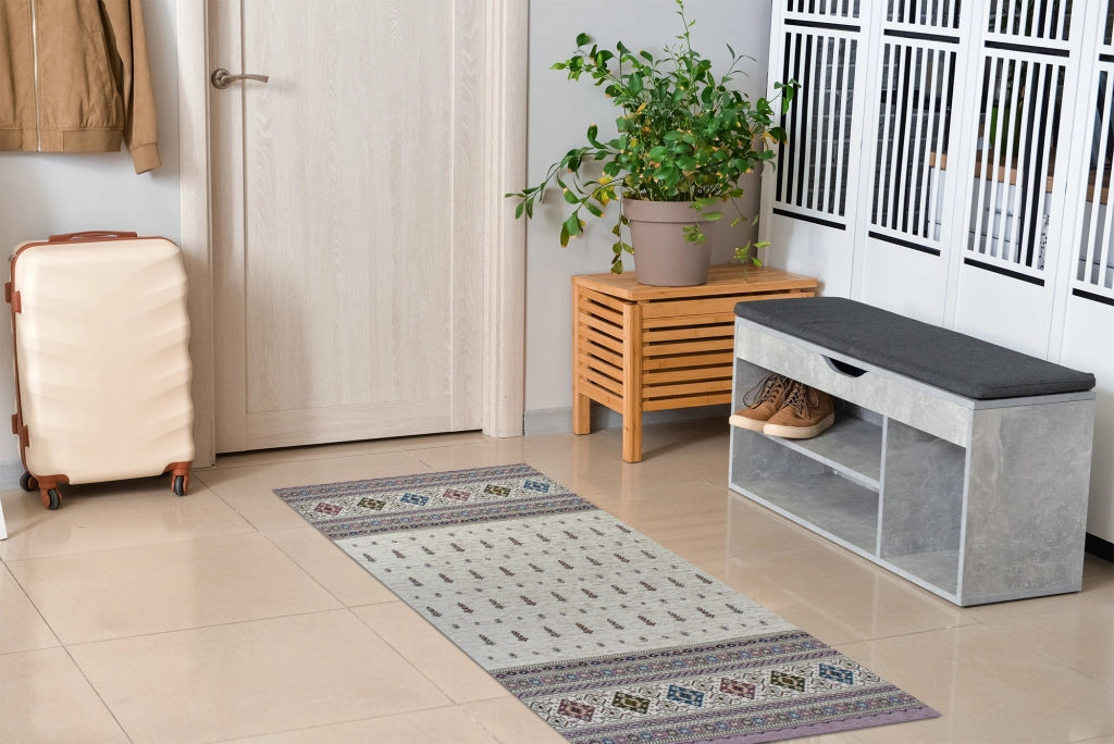 Tappeto Arredo Moderno Morbido in Ciniglia Ingresso Antiscivolo Prodotto Italiano  Soggiorno Camera Salotto Disegni Piazzati Cotone Varie Misure Grande Loom/Prugna - 65x220 cm