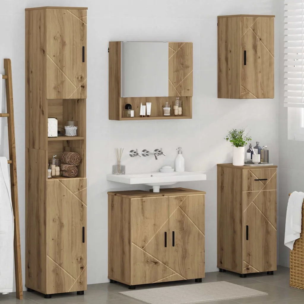 Set di mobili per il bagno con porta 5 pcs Rovere artigianale 3393002