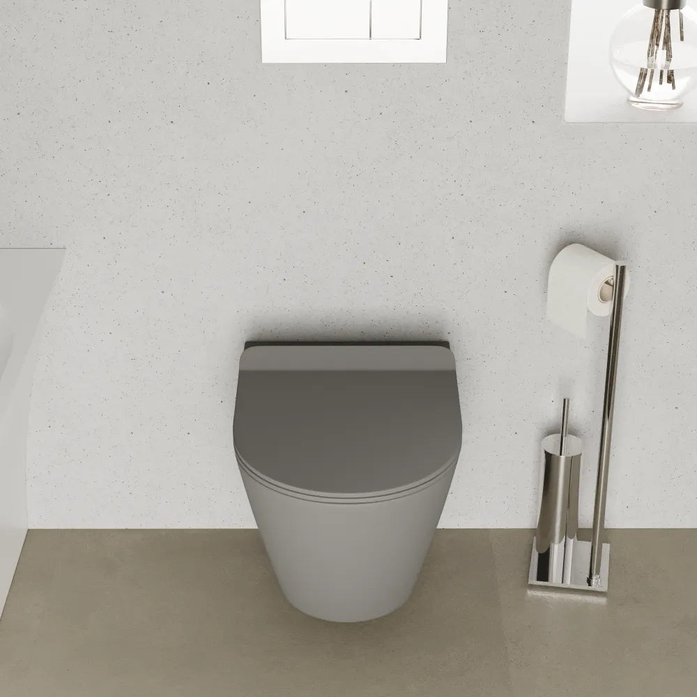 Vaso sospeso rimless in ceramica grigio opaco con copri-wc soft-close | Sydney