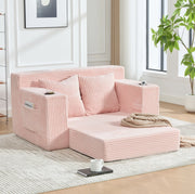 DIVANO Pouf 151x133x64 cm in Velluto a Coste Rosa con 2 Cuscini