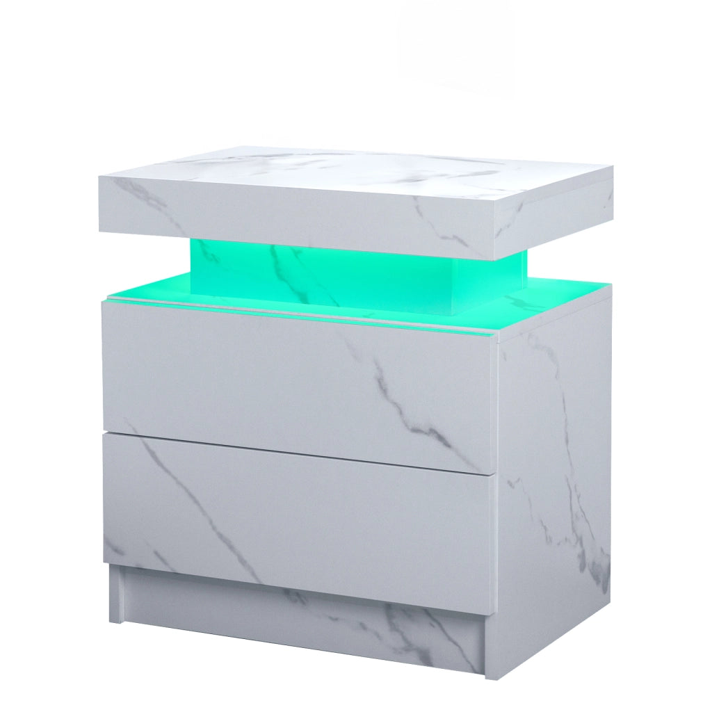 COMODINO LED con 2 cassetti Bianco opaco
