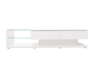 Mobile TV bianco lucido con LED regolabili e ampio spazio contenitivo, 170x38x36 cm
