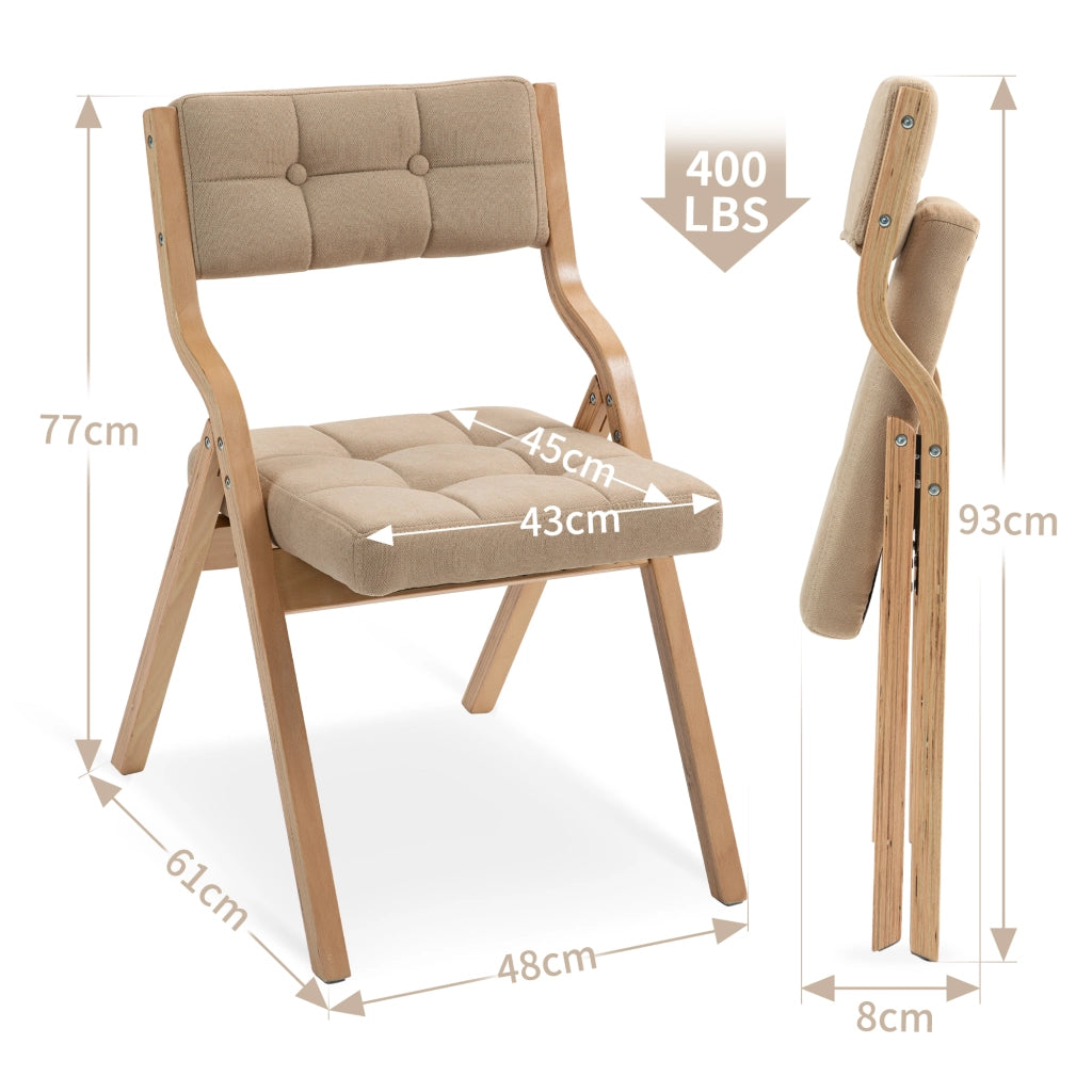 Sedie Pieghevoli Imbottite con Cuscino, Set 2 Pezzi ¨C Xylo ¨C Legno, Seduta Tessuto, Beige