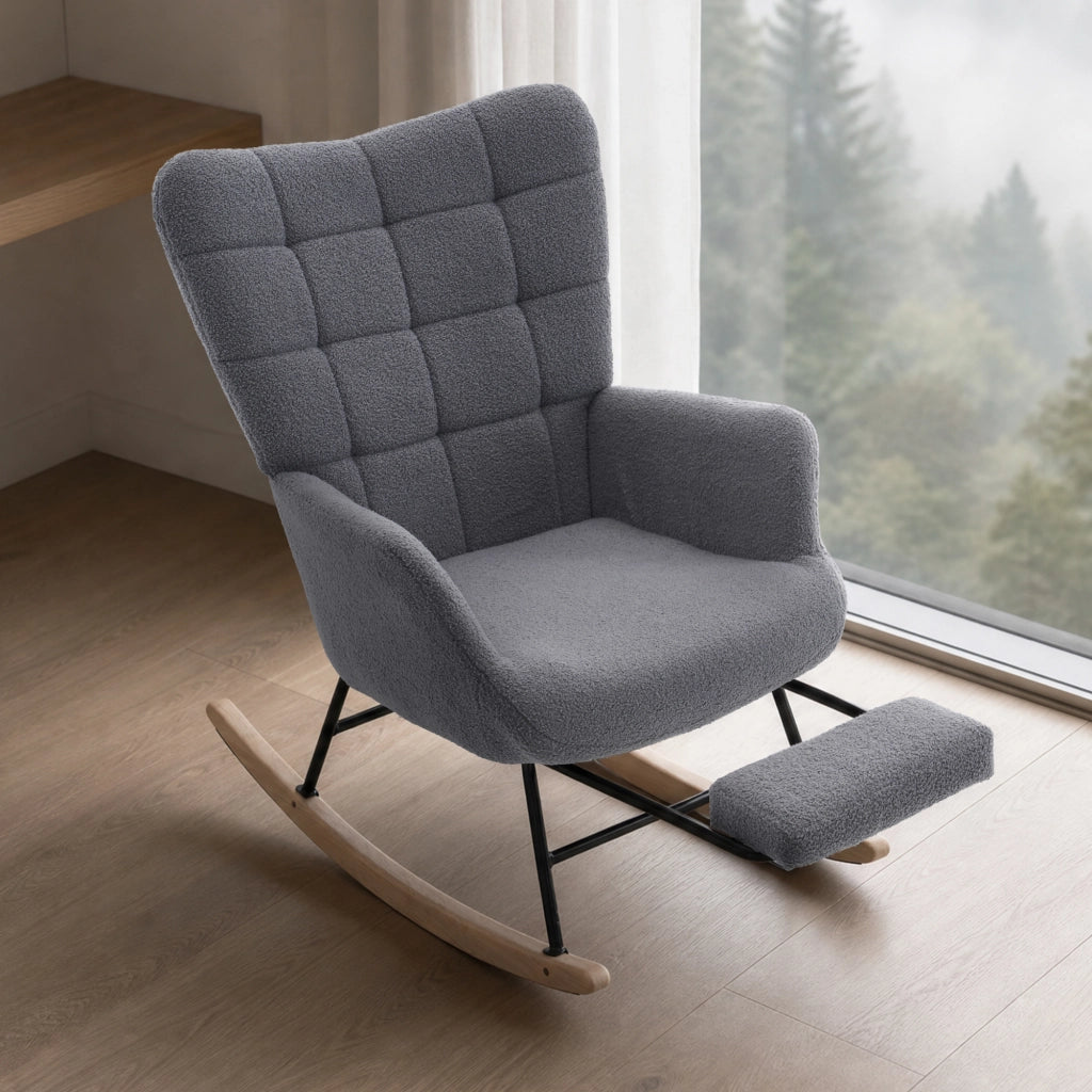 Sedia a dondolo con poggiapiedi 91x61x88 cm in metallo e legno; grigio