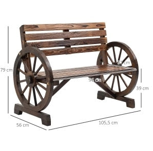Panchina da Giardino 2 Posti in Legno di Abete Marrone con Braccioli a Ruota, Stile Rustico, 105,5x56x79 cm