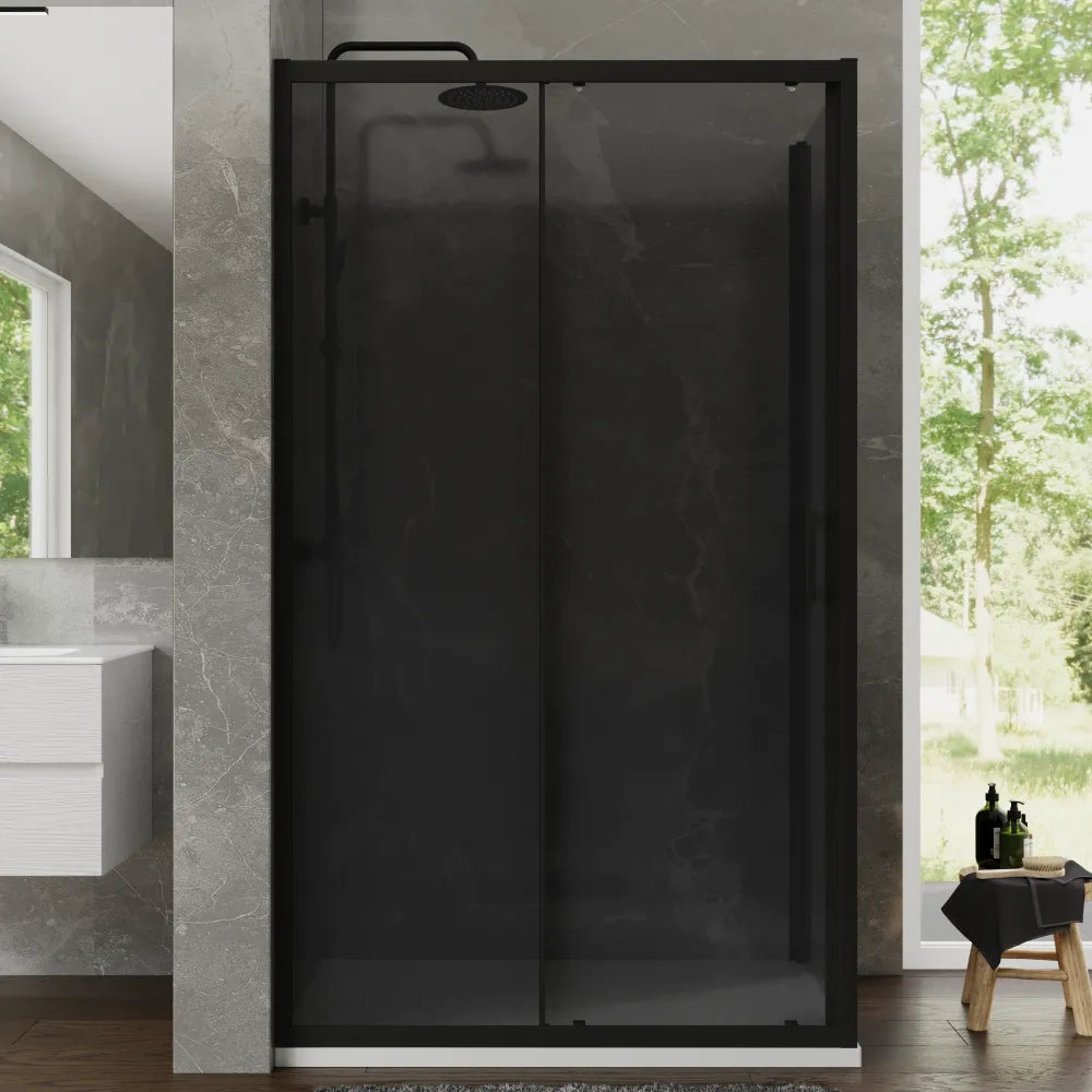 Box doccia 70x135 cm scorrevole profili nero opaco vetro temperato 6mm fumè anticalcare h198 | Tahiti