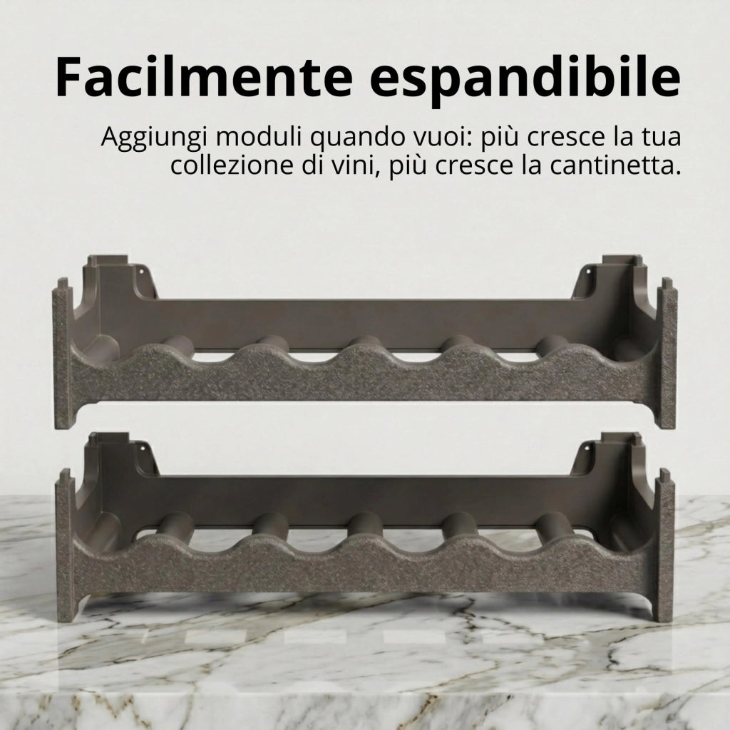 CookandSupply x TheWV Cantinetta Vino in Plastica Modulare Impilabile, Portabottiglie Effetto Pelle Martellata, 6 Bottiglie per Modulo, Scaffale Portavino Salvaspazio - Marrone Corten, 48