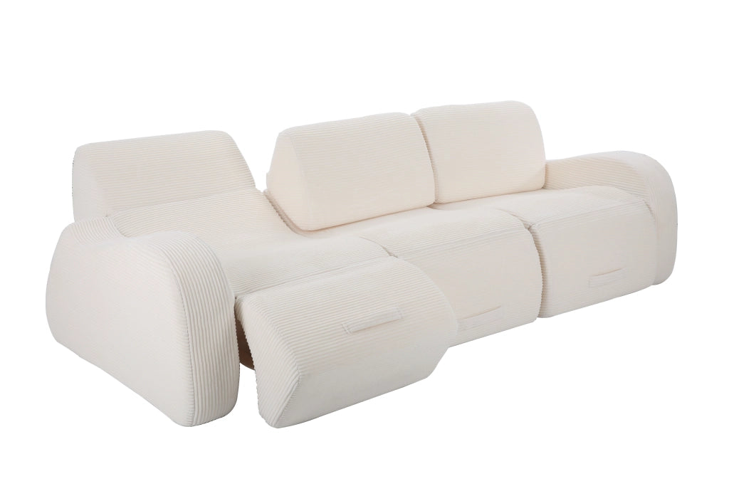 Divano modulare 3 moduli con funzione letto e struttura senza parti rigide, in velluto a coste beige