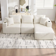 Divano angolare modulare in ciniglia beige con tasche laterali HOMVRA