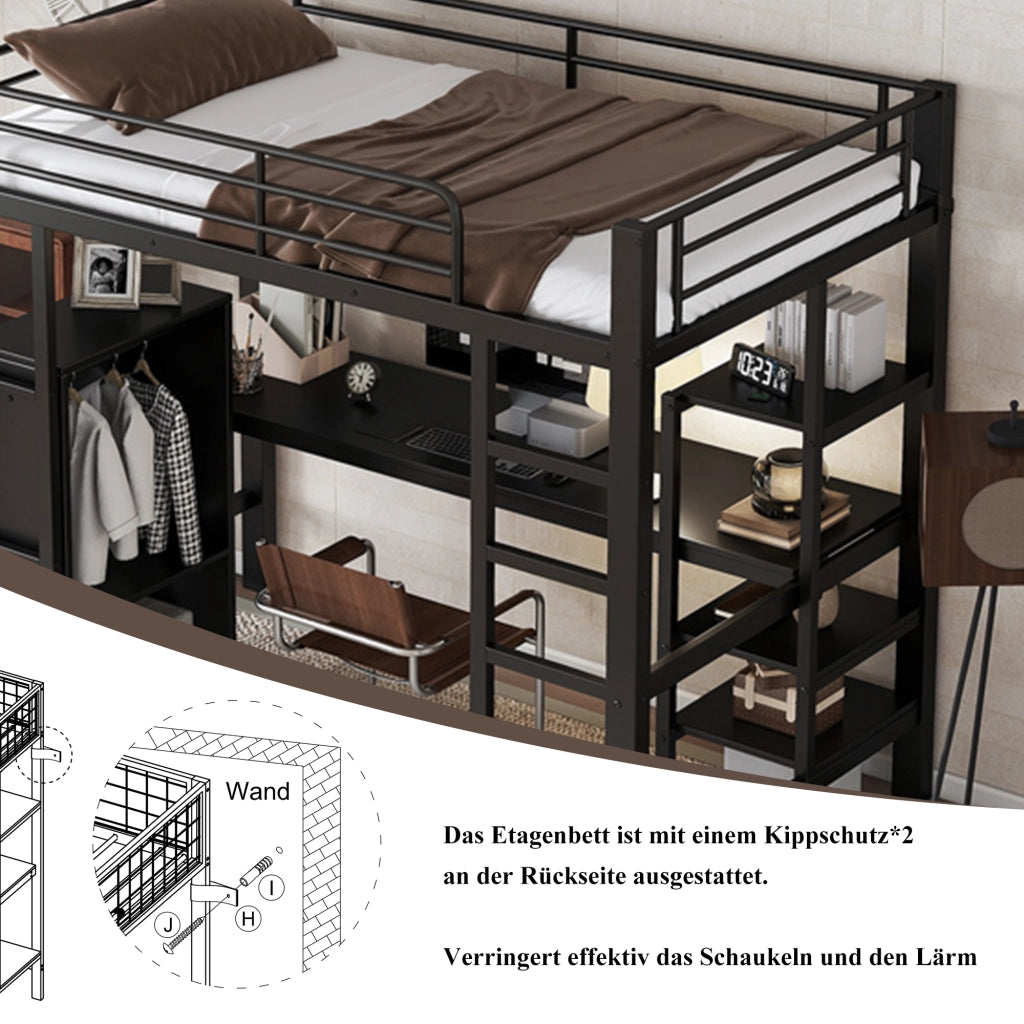 Letto a Castello per Bambini 90x200 cm con Sponde di Sicurezza, Nero