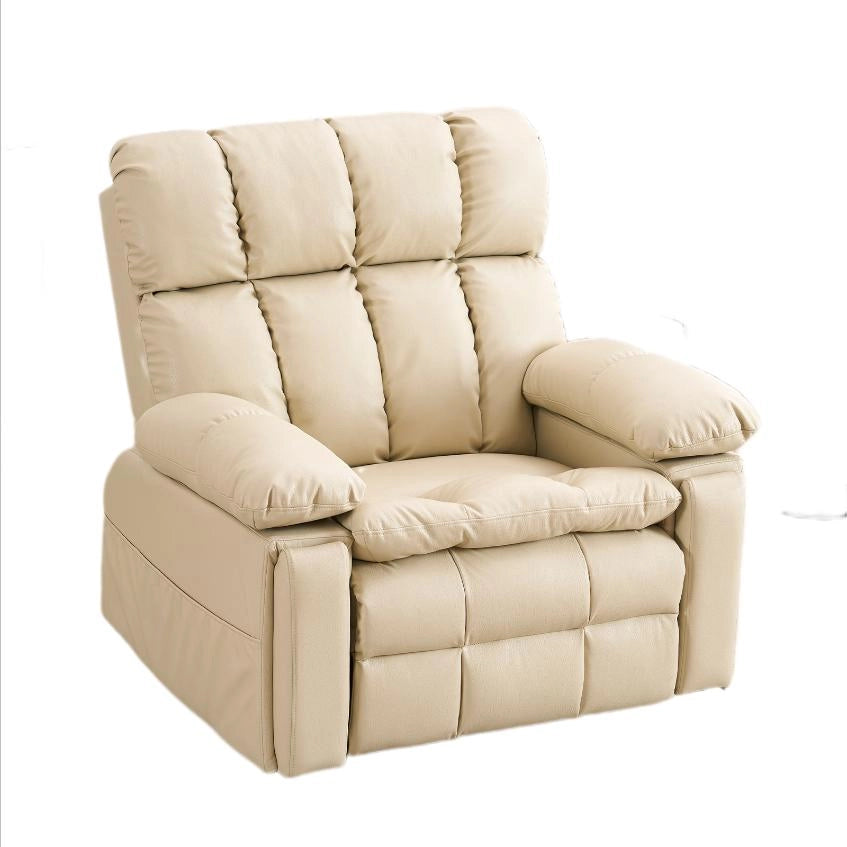 Poltrona relax elettrica con motore doppio, funzione alzapersona, massaggi e riscaldamento, rivestimento in tessuto crema