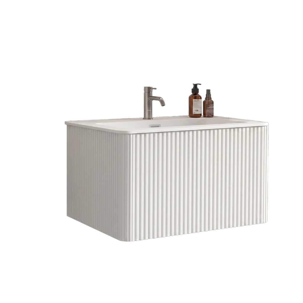 Mobiletto con lavabo con cassetti push to open e vano posteriore a U bianco larghezza 80 cm