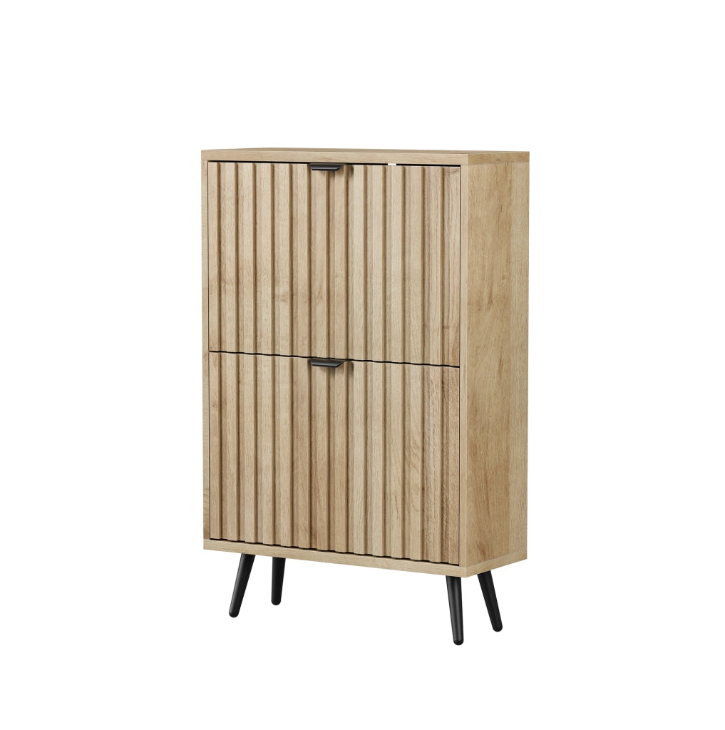 Scarpiera con 2 vani a ribalta in MDF e truciolare colore rovere