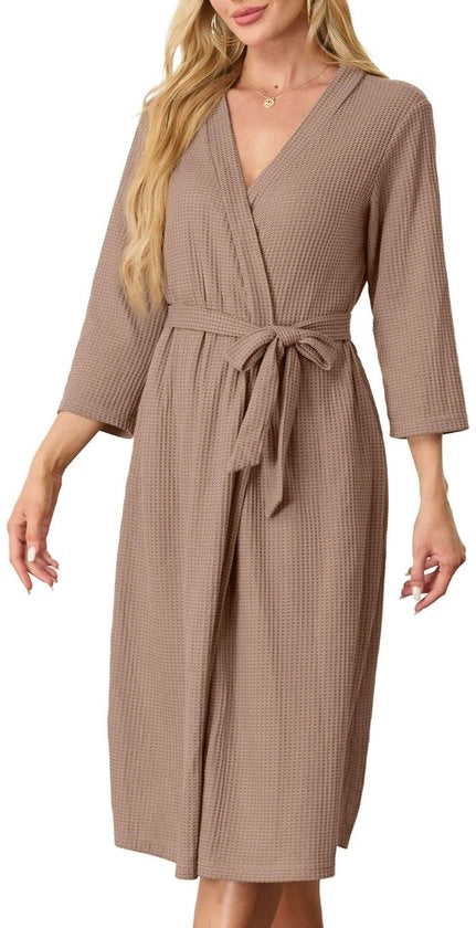 Kimono da bagno per donna leggero a tre quarti con collo V e manica lunga