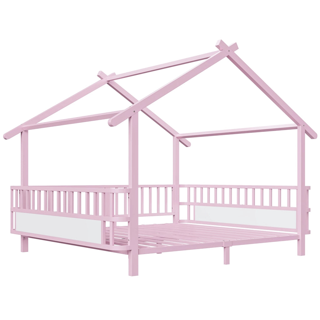 Letto a casetta 140x200 cm in metallo rosa