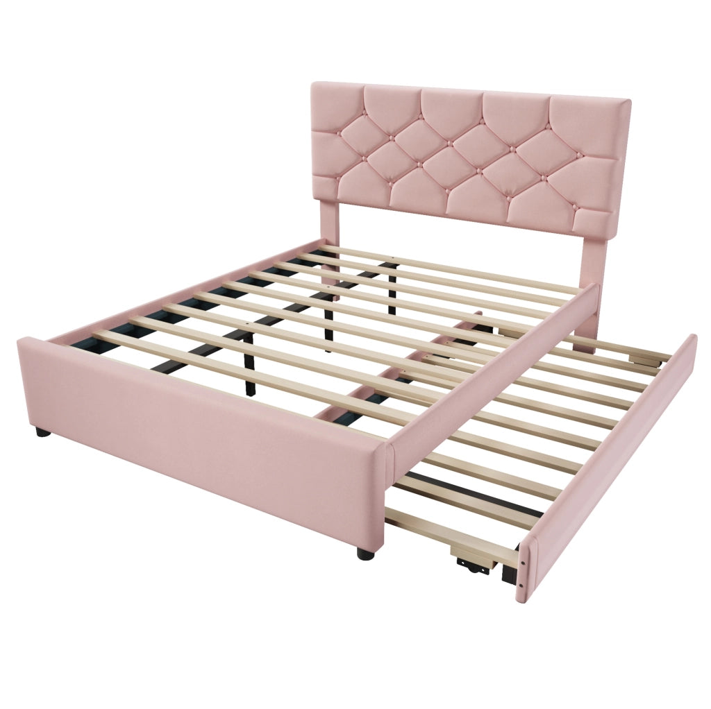 LETTO 140x200 cm in velluto rosa con letto estraibile